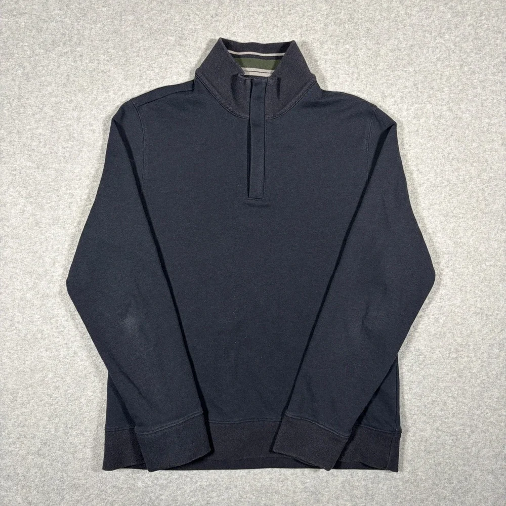 UNTUCKit Quarter Zip Pullover Mens Medium Navy Blue Striped Collar Sweatshirt